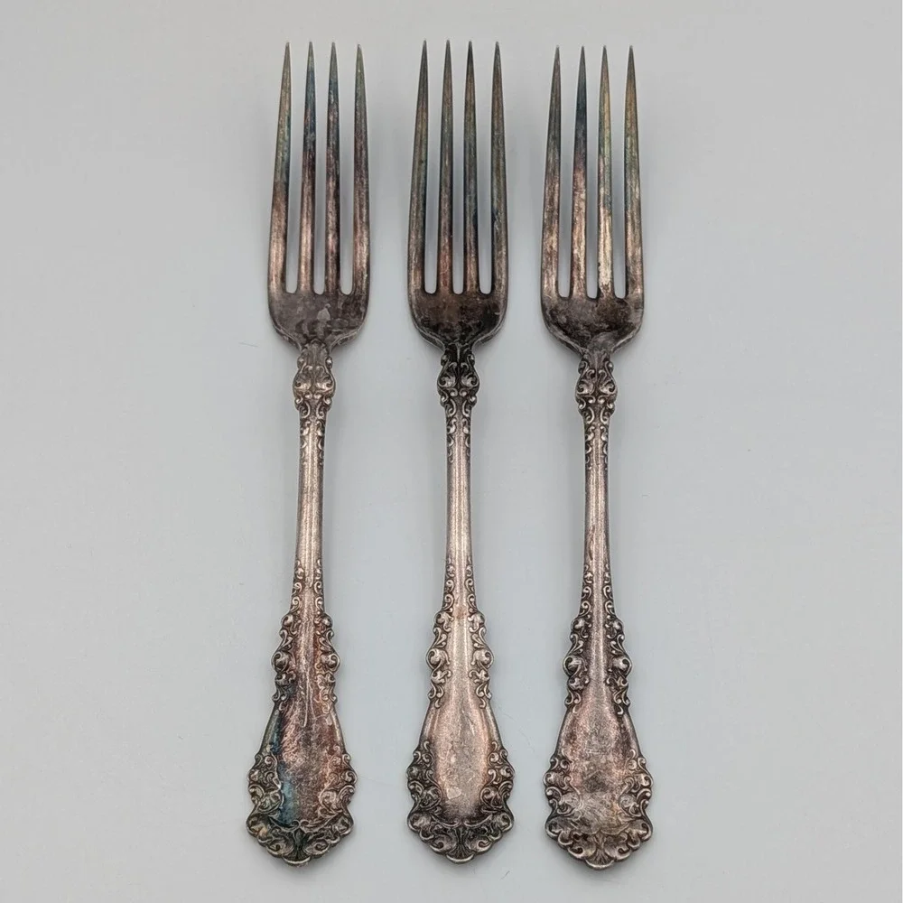 VTG 1847 Rogers Bros Berkshire 1897 Silver Plate Dinner Forks Floral Lot of 3